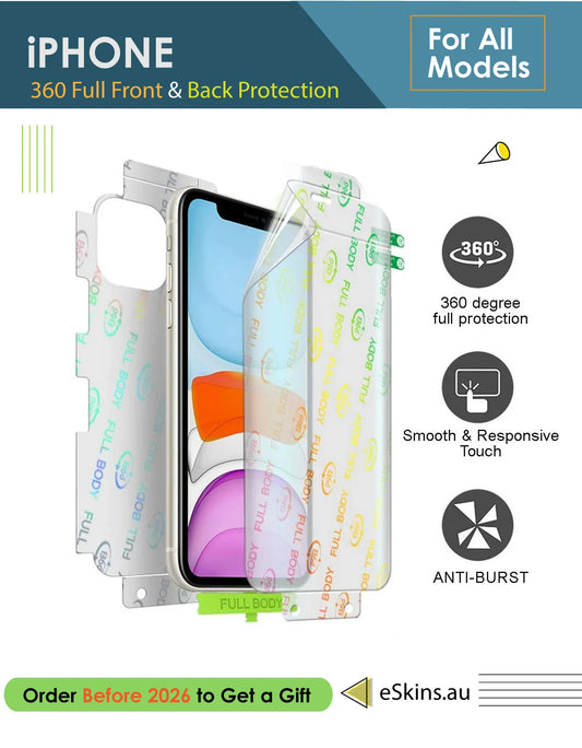 360 Full Front and Back Wrapping for All iPhone Models TPU Screen Guard Protector